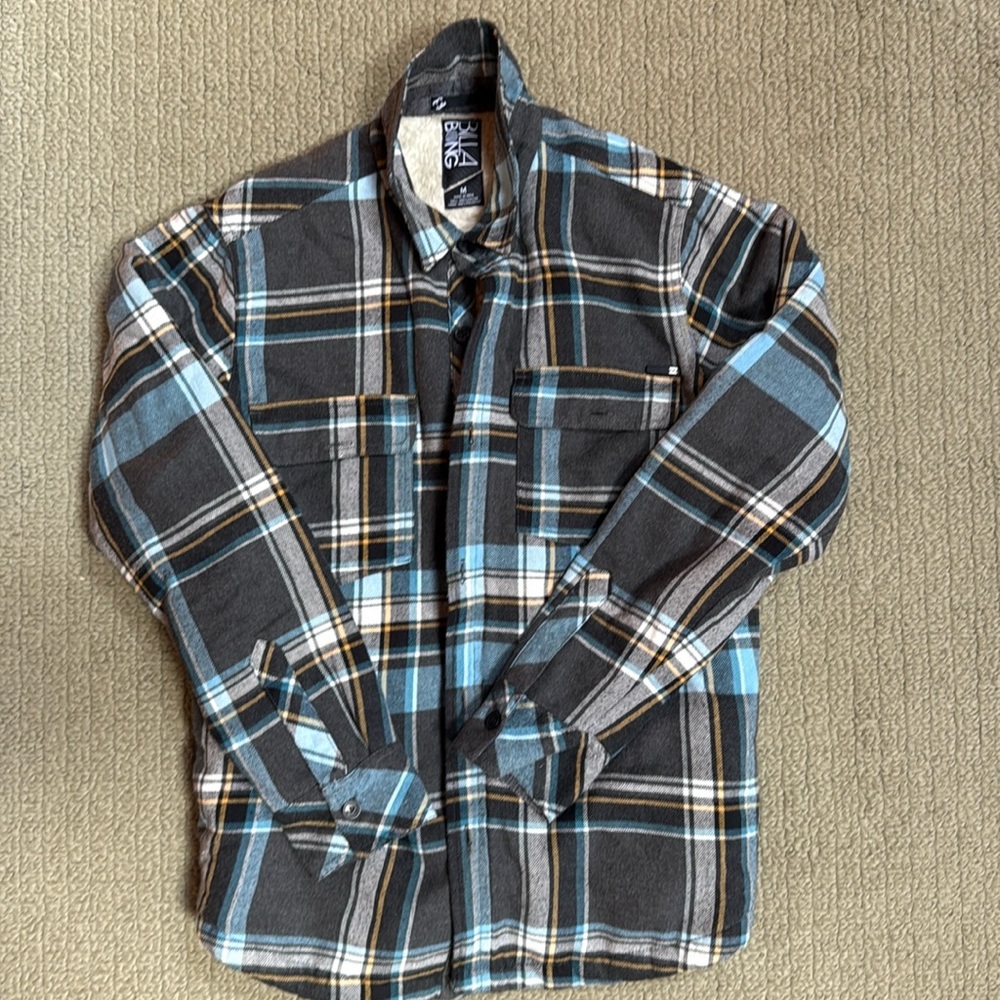 Billabong Sherpa Lined Flannel Shirt Jacket Plaid Shacket Grunge